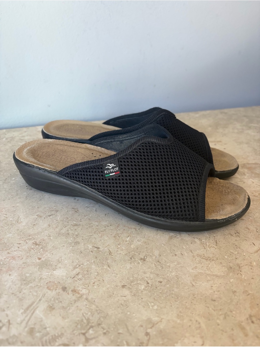Fly Flot Sandals Women's 39 8 Black Knit Atella Slip On Open Toe Made In Italy